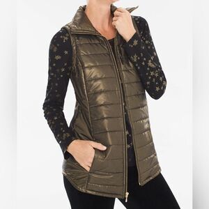 Chicos Zenergy shiny full zip puffer vest in gold size chicos 2